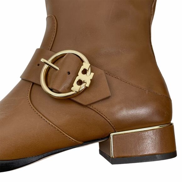 Tory Burch Sofia Tall Riding Boots Leather Logo Festive Brown Size 7 - Picture 7 of 12